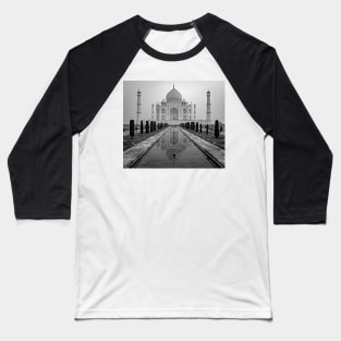 Taj Mahal at Dawn in Black and White Baseball T-Shirt